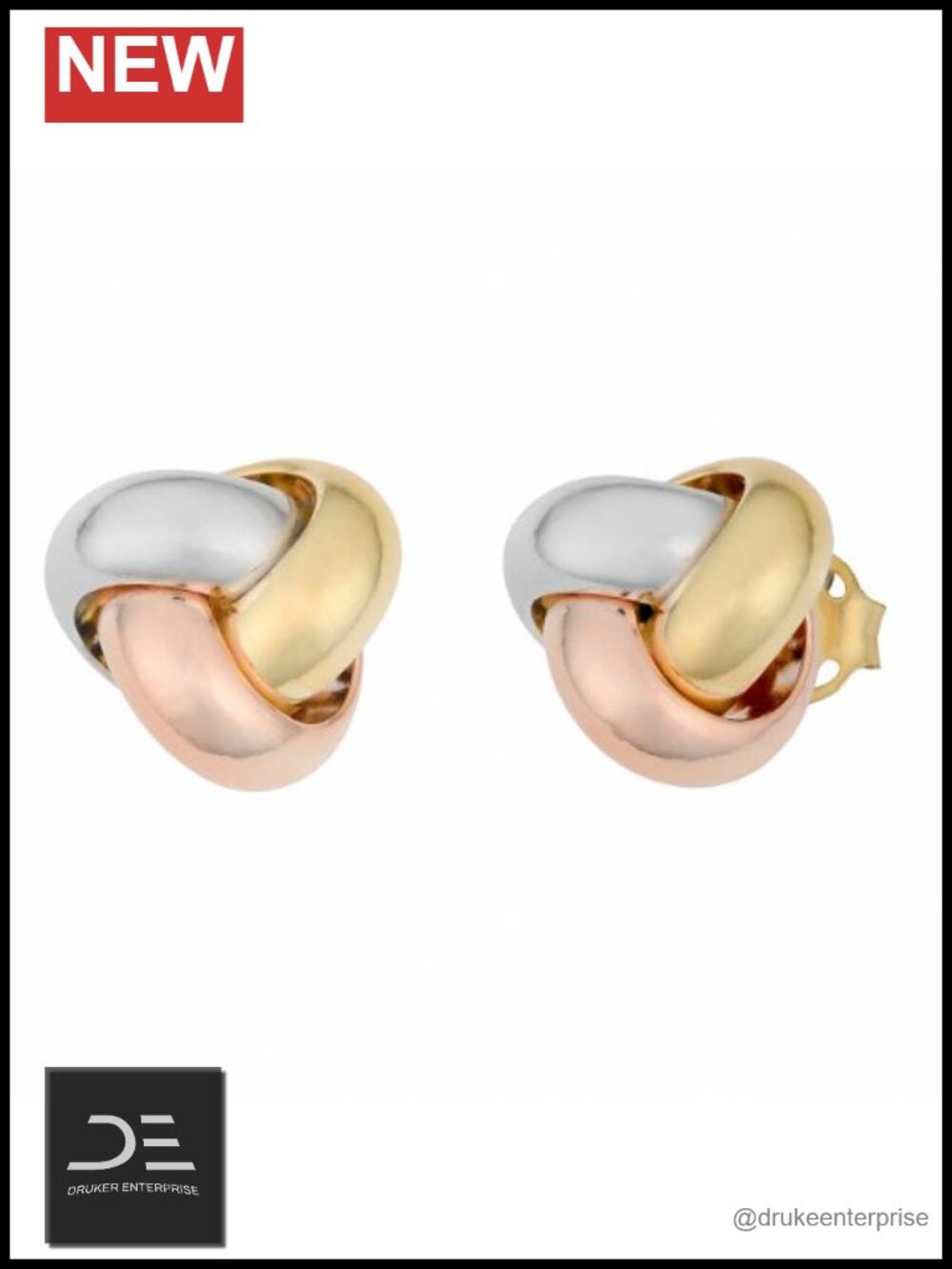 14k Gold Minimalist Love Knot Earrings Tri-Color Push Back